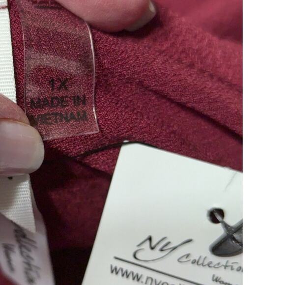 Ny Collection Burgundy Short Flutter Sleeve V-Neck Midi Dress Plus Size 1X - Picture 9 of 12